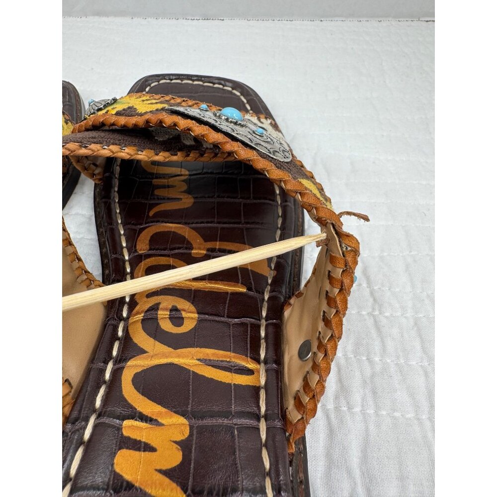 Sam Edelman Brown Multi Leather Embellished Slide Sandals - Picture 11 of 11